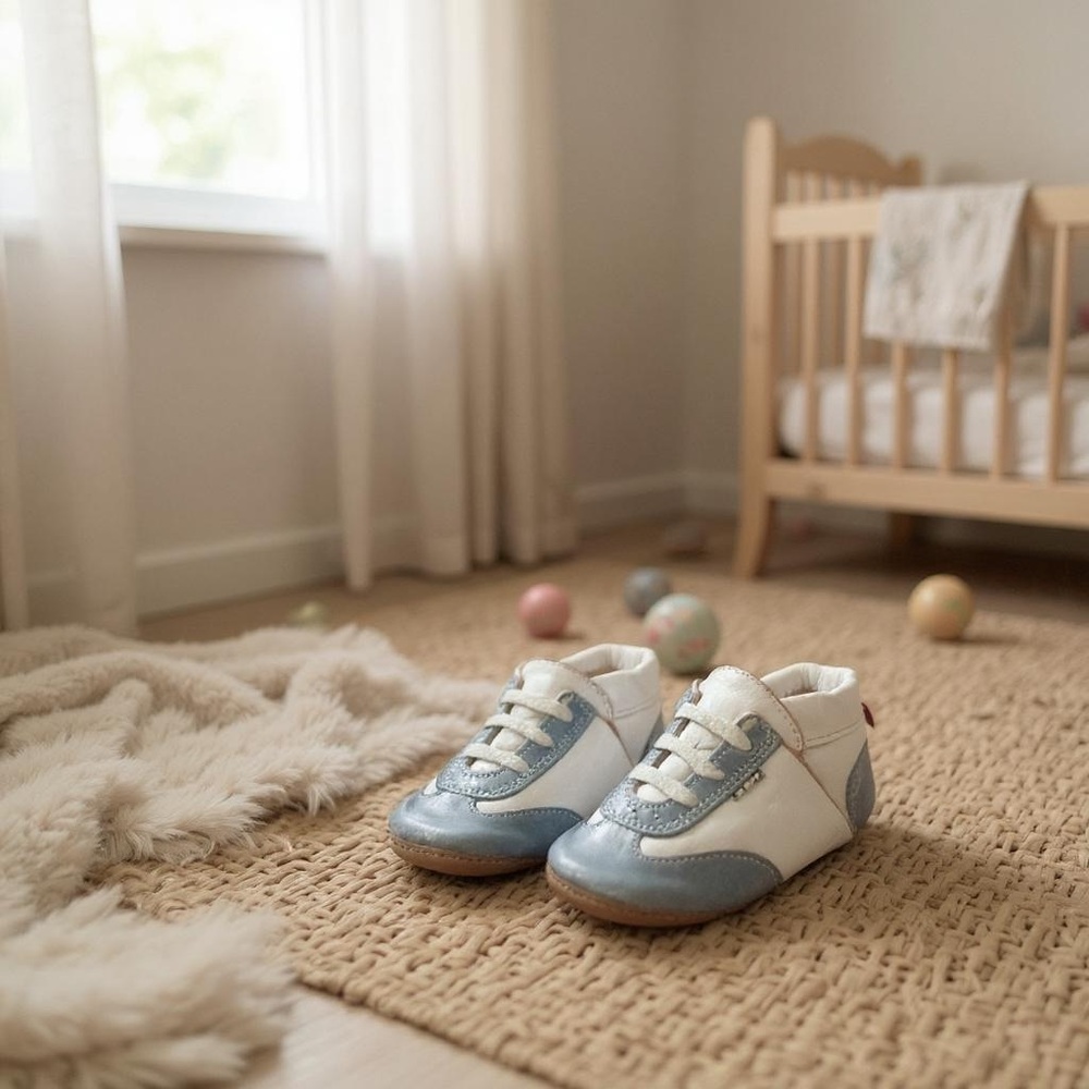 Anna und Paul Baby Shoes | Size S | Soft Sole Leather Sneakers | Blue & White